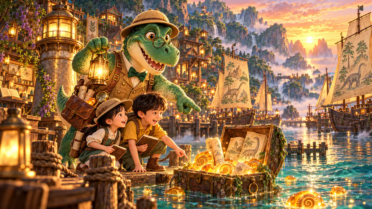 Storybook illustration of Mistwood Harbor