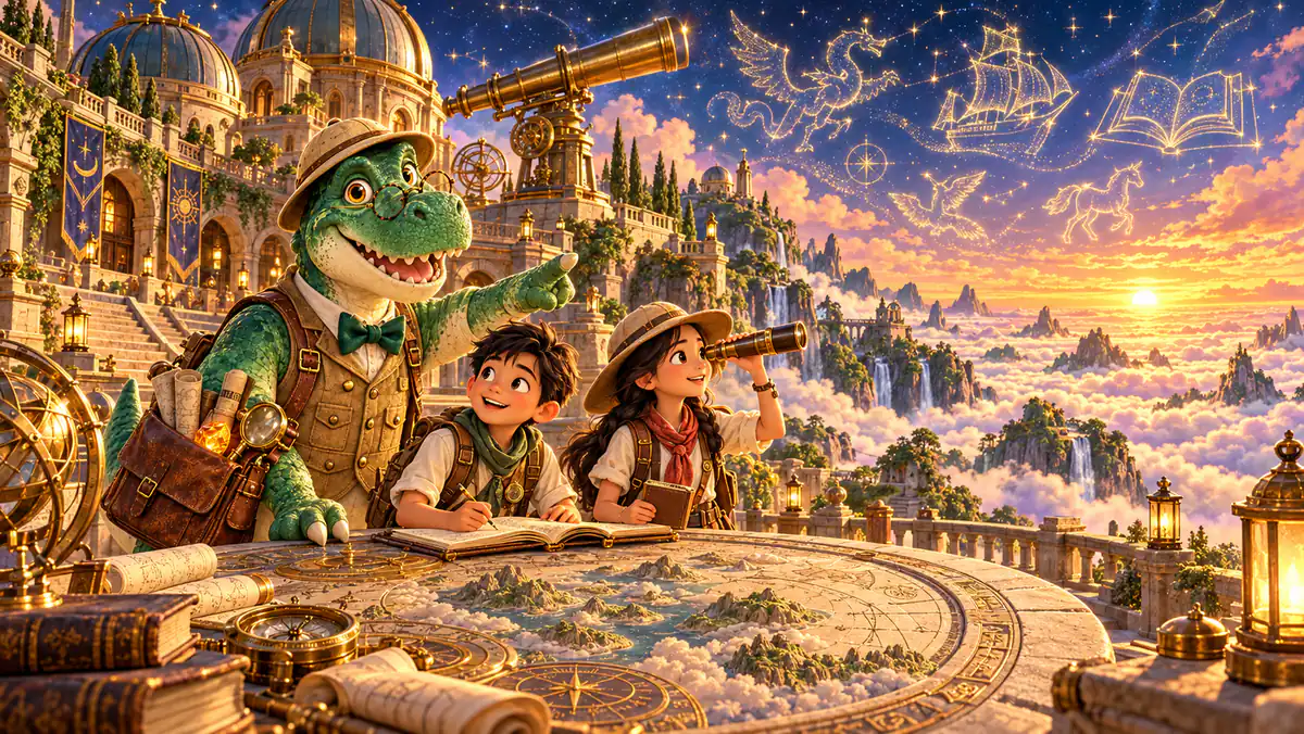 Storybook illustration of Cloudpeak Observatory